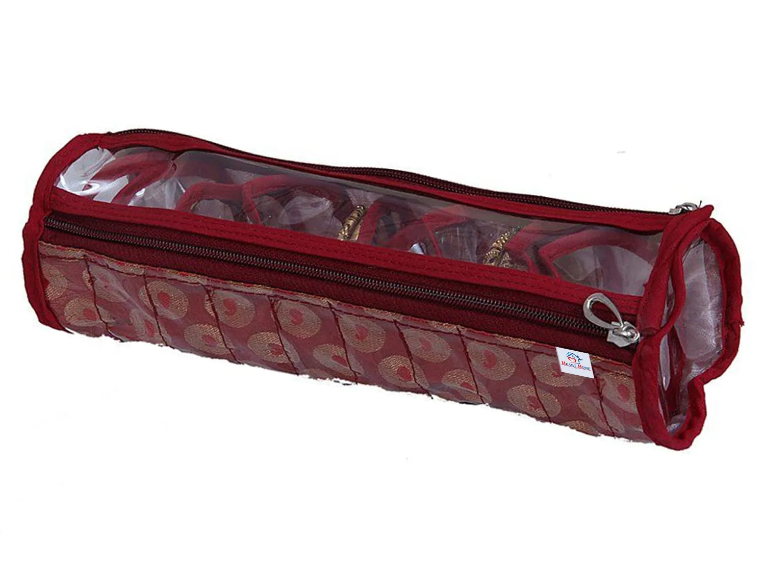 Heart Home Carry Design Laminated PVC Bangle Storage Pouch, Organizer For Travelling, Pack of 2 (Maroon)