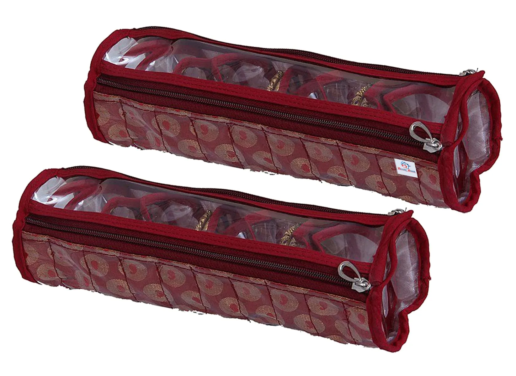 Heart Home Carry Design Laminated PVC Bangle Storage Pouch, Organizer For Travelling, Pack of 2 (Maroon)