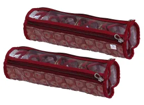 Heart Home Carry Design Laminated PVC Bangle Storage Pouch, Organizer For Travelling, Pack of 2 (Maroon)