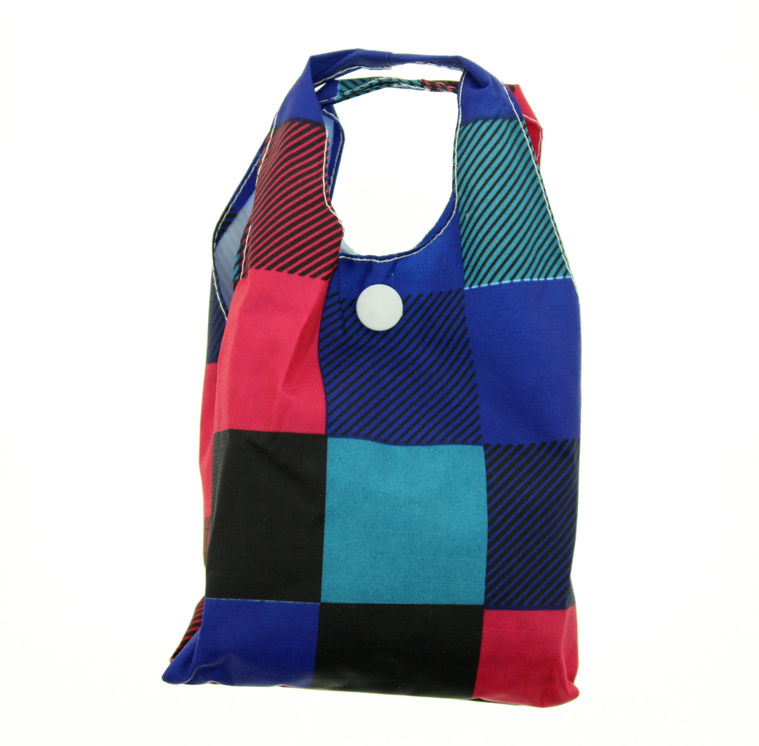 Heavy Duty Checkered Shopping Bag in Pocket Pouch
