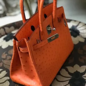 Hermès Birkin 30 Tangerine Ostrich Palladium Hardware PHW