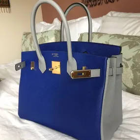Hermès Birkin HSS 30 Bleu Electrique/Gris Mouette Epsom Gold Hardware GHW