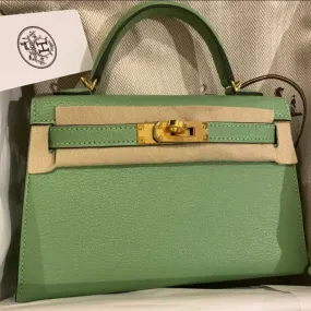 Hermès Kelly 20 Vert Criquet Sellier Chevre Mysore Gold Hardware GHW
