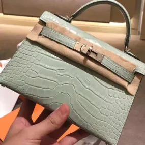 Hermès Kelly 20 Vert d'eau Sellier Alligator Mississippi Matte Palladium Hardware PHW