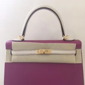 Hermès Kelly HSS 25 Rose Pourpre/Craie Sellier Epsom Brushed Gold Hardware BGHW