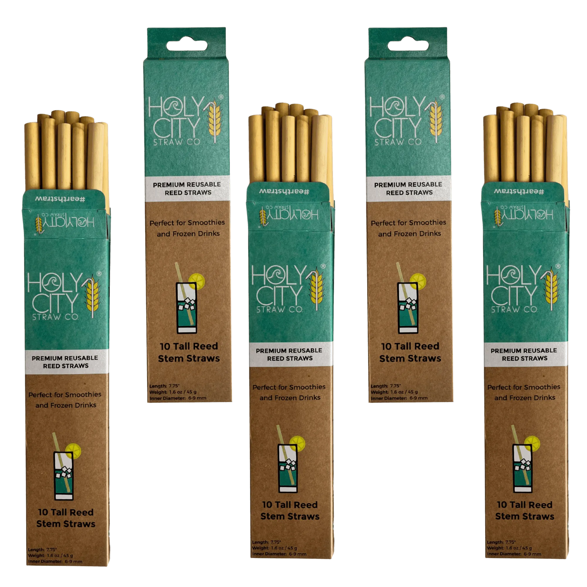 Holy City Straw Tall Reusable Reed Straw Bundle - 5 Pack