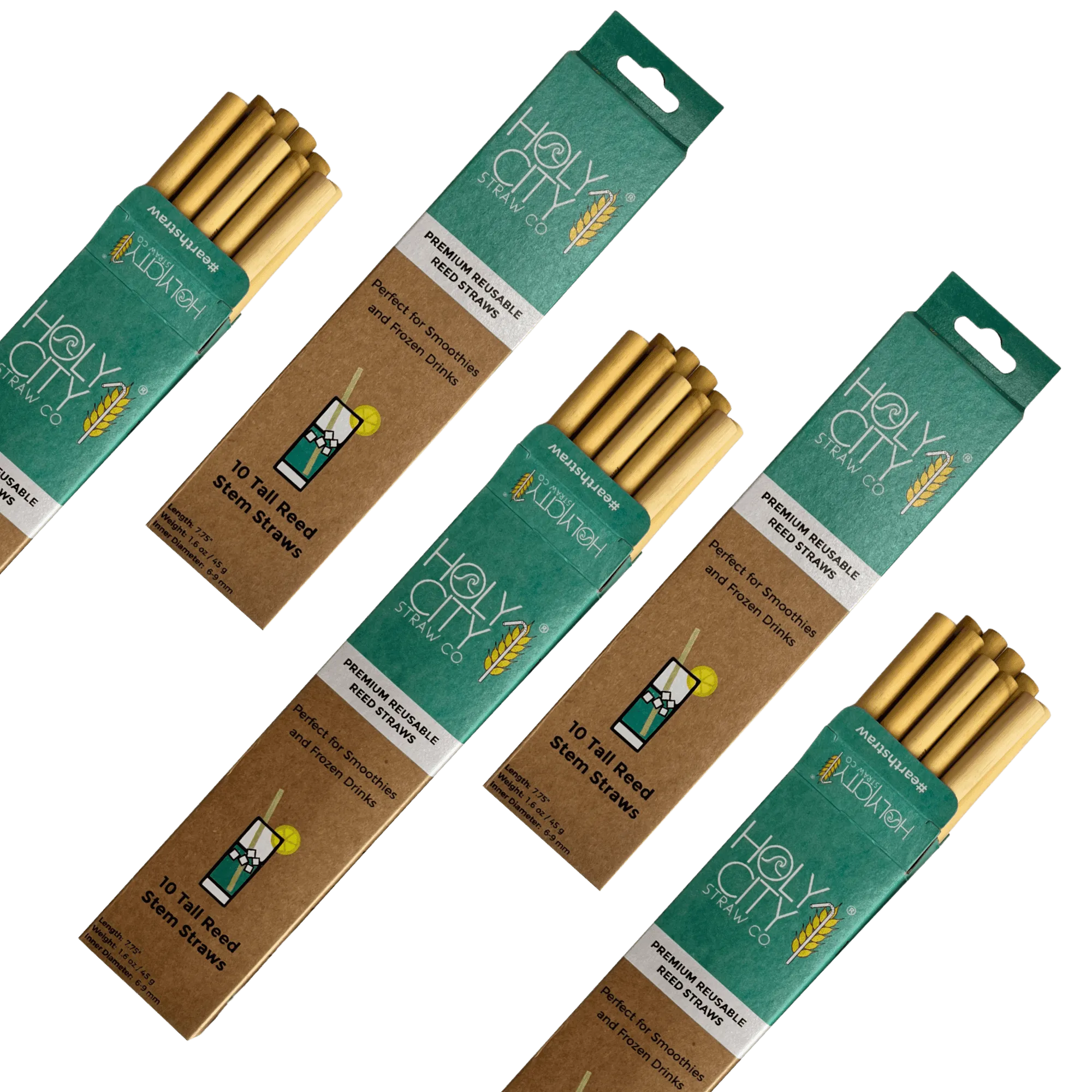 Holy City Straw Tall Reusable Reed Straw Bundle - 5 Pack