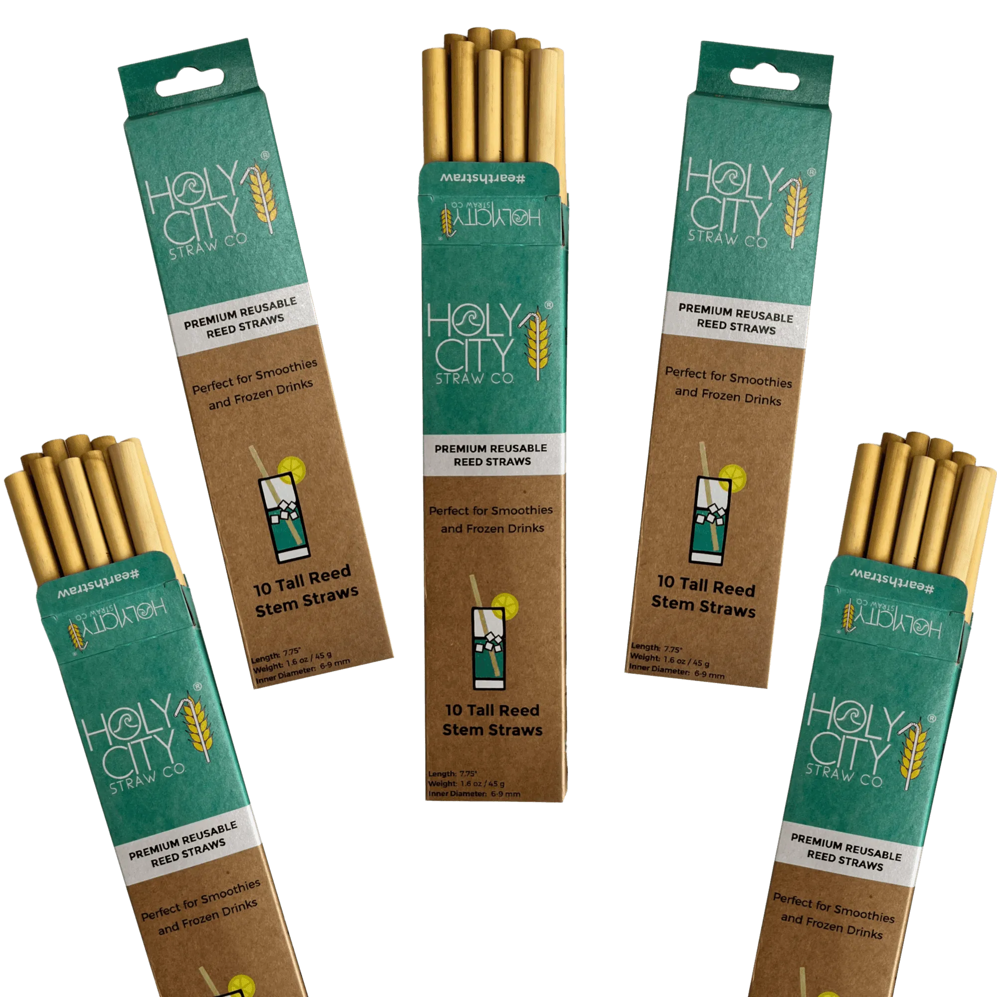Holy City Straw Tall Reusable Reed Straw Bundle - 5 Pack