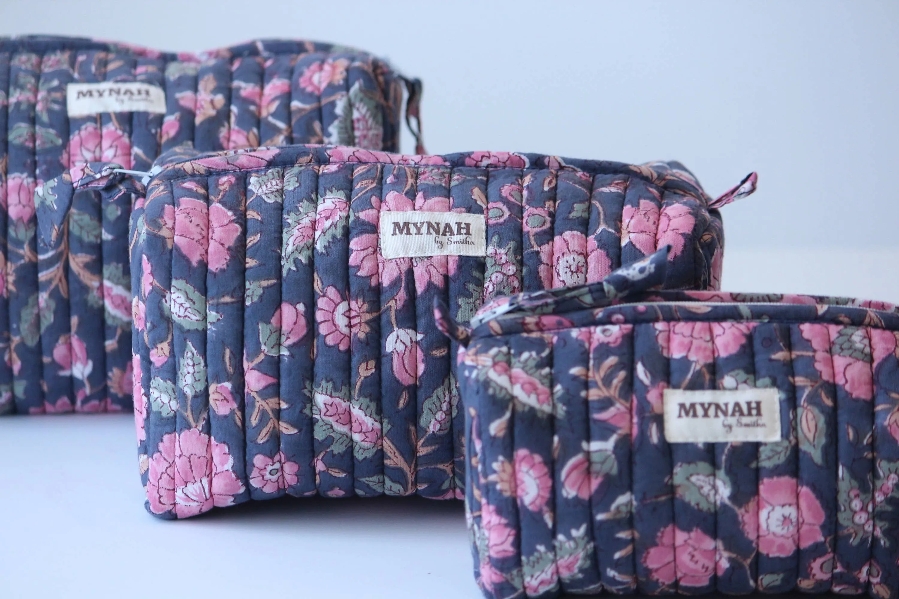 Indian Rose Garden Print Travel Cosmetic Bag / Set of 3
