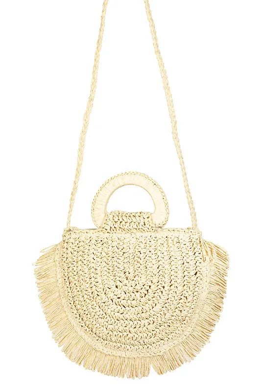 Ivory Straw Fringe Braided Bag