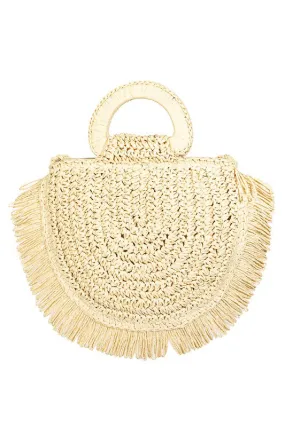 Ivory Straw Fringe Braided Bag