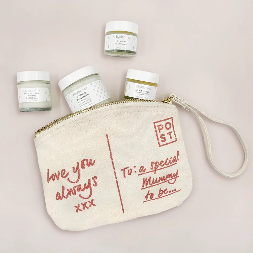 Just for Mum Postcard Canvas Pouch with All-Natural Skincare