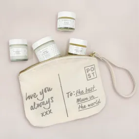 Just for Mum Postcard Canvas Pouch with All-Natural Skincare
