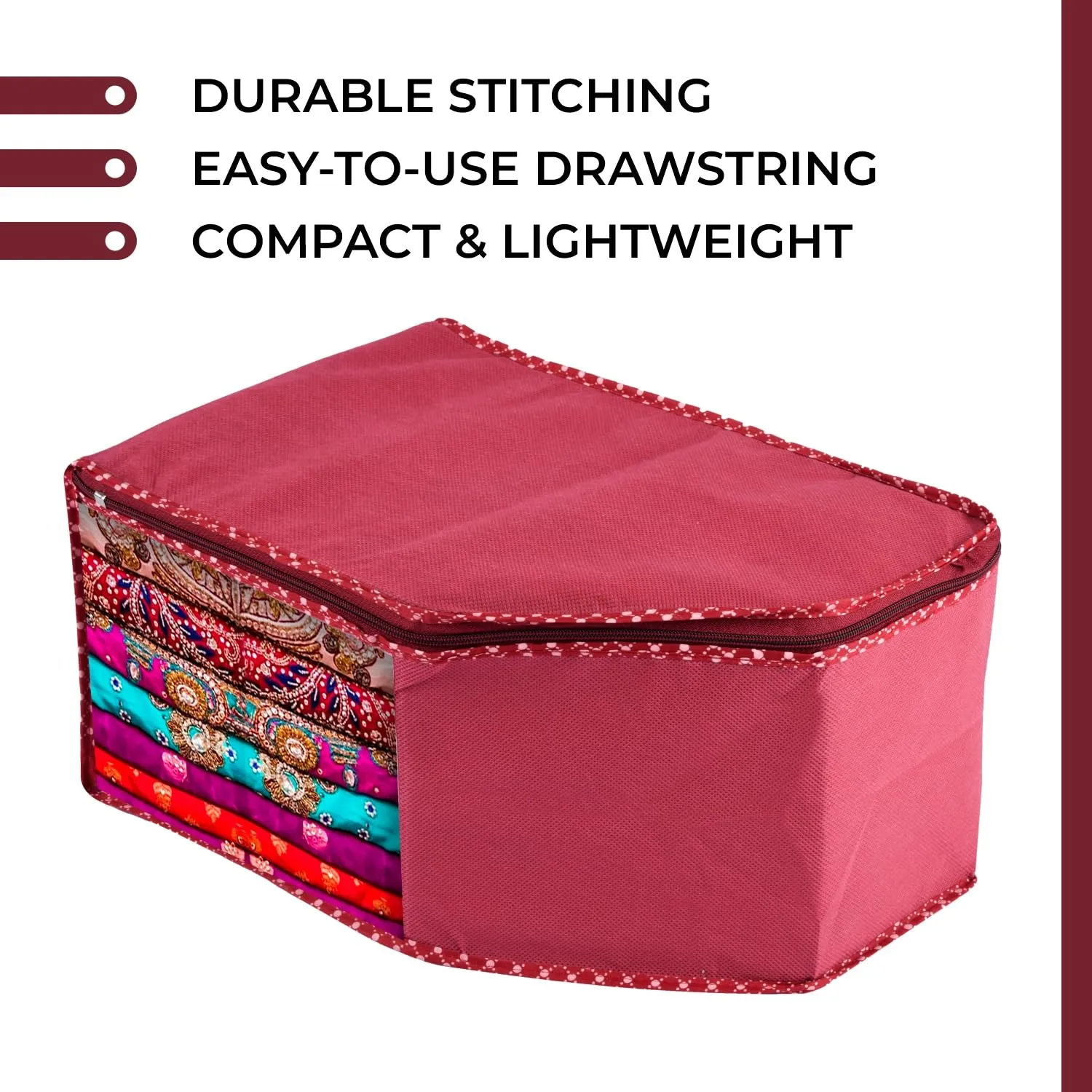 Kuber Industries Blouse Cover | Clothes Storage Bag | Zipper Wardrobe Organizers | Non-Woven Clothes Organiser | Side Transparent Blouse Organizer | Dot Border | Pack of 9 | Maroon