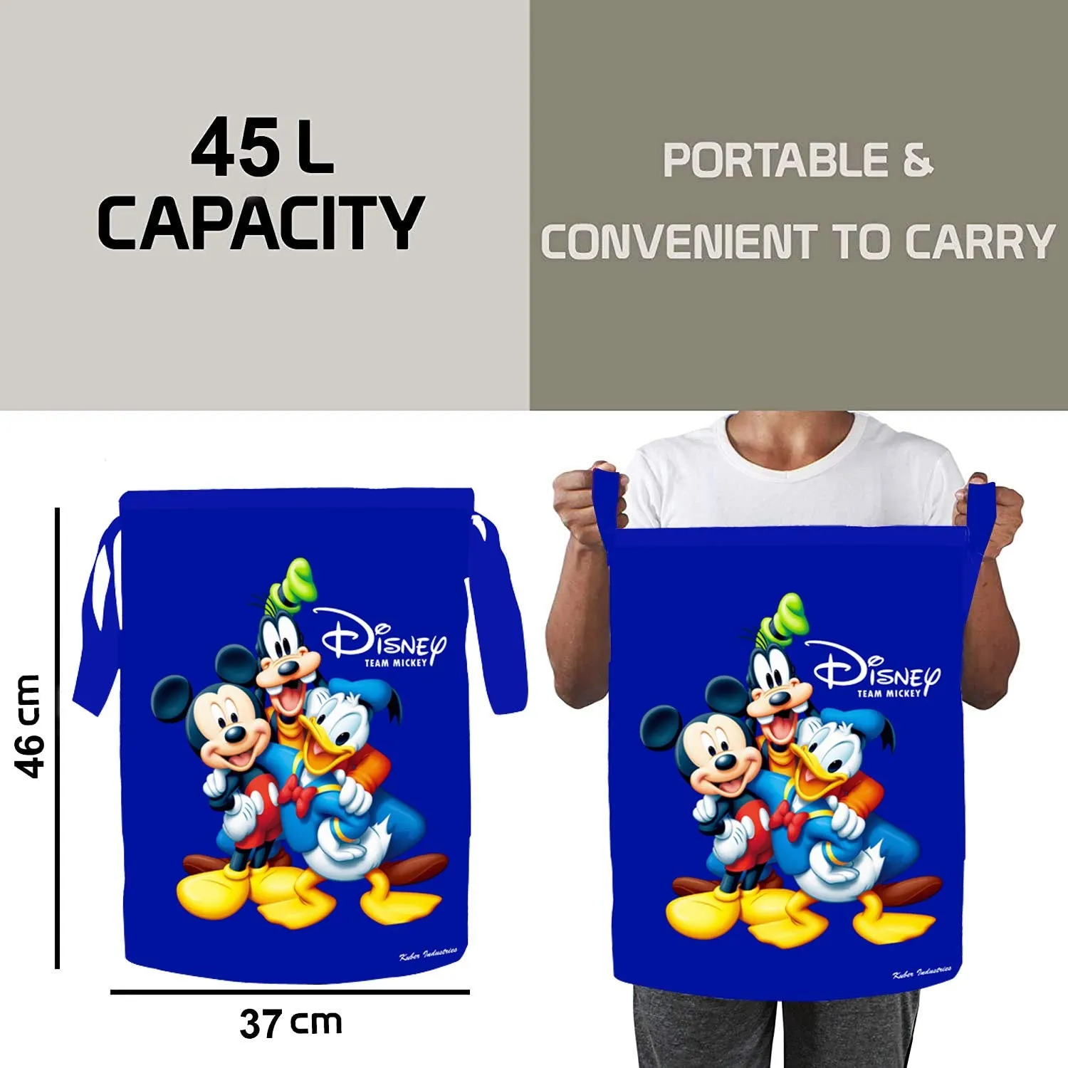 Kuber Industries Disney Print Waterproof Canvas Laundry Bag, Toy Storage, Laundry Basket Organizer 45 L (Blue) - CTKTC045422