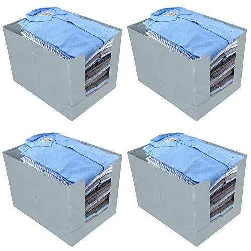 Kuber Industries Non-Woven 4 Pieces Shirt Stacker Wardrobe Organizer (Grey)-CTKTC21197