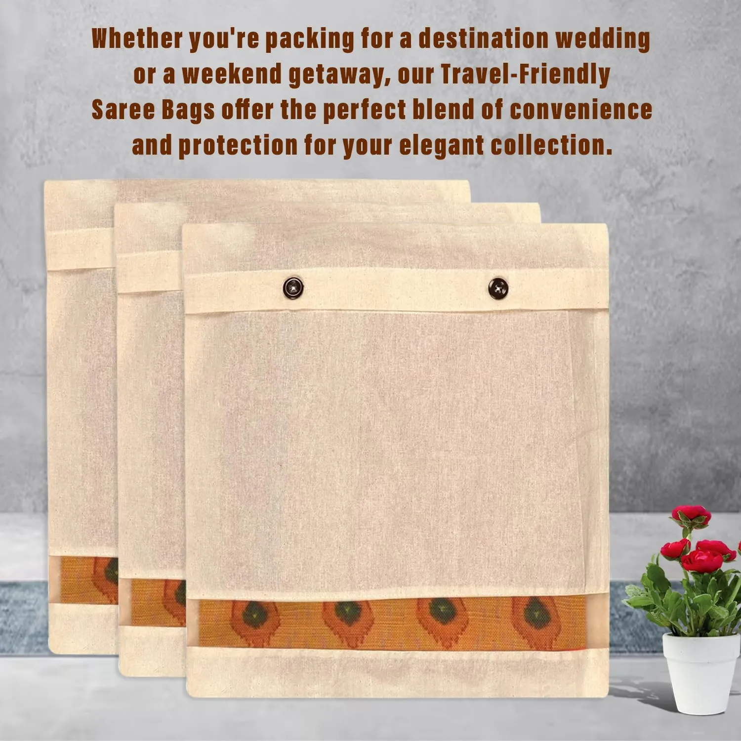 Kuber Industries Saree Bags | Clothes Bags for Storage | Cotton Wardrobe Organizer | Mesh Window Cloth Storage Bags Set | Single Packing Saree Cover with Button | Pack of 10 | Cream