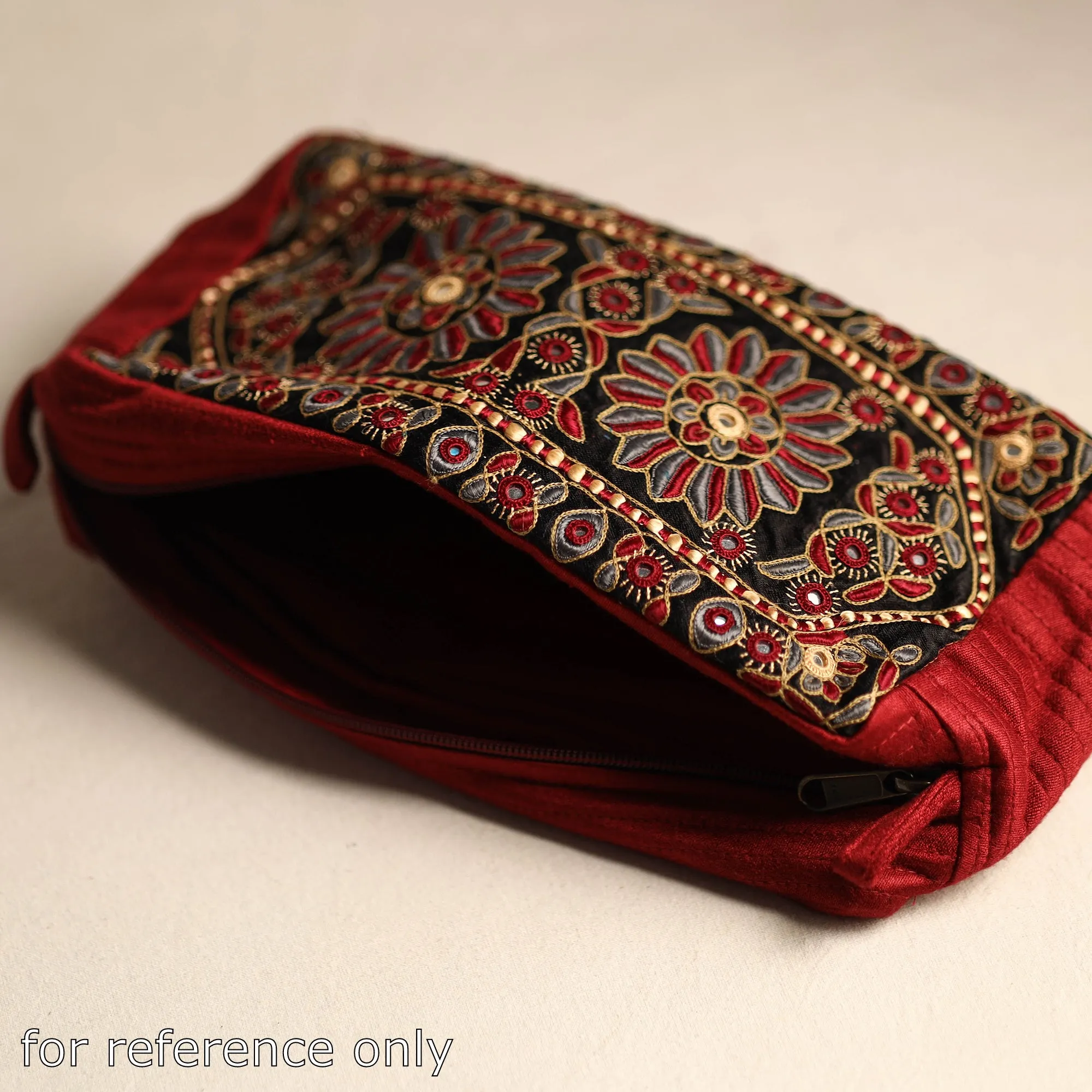 Kutch Pakko Hand Embroidery Mashru Silk Travel Pouch 34