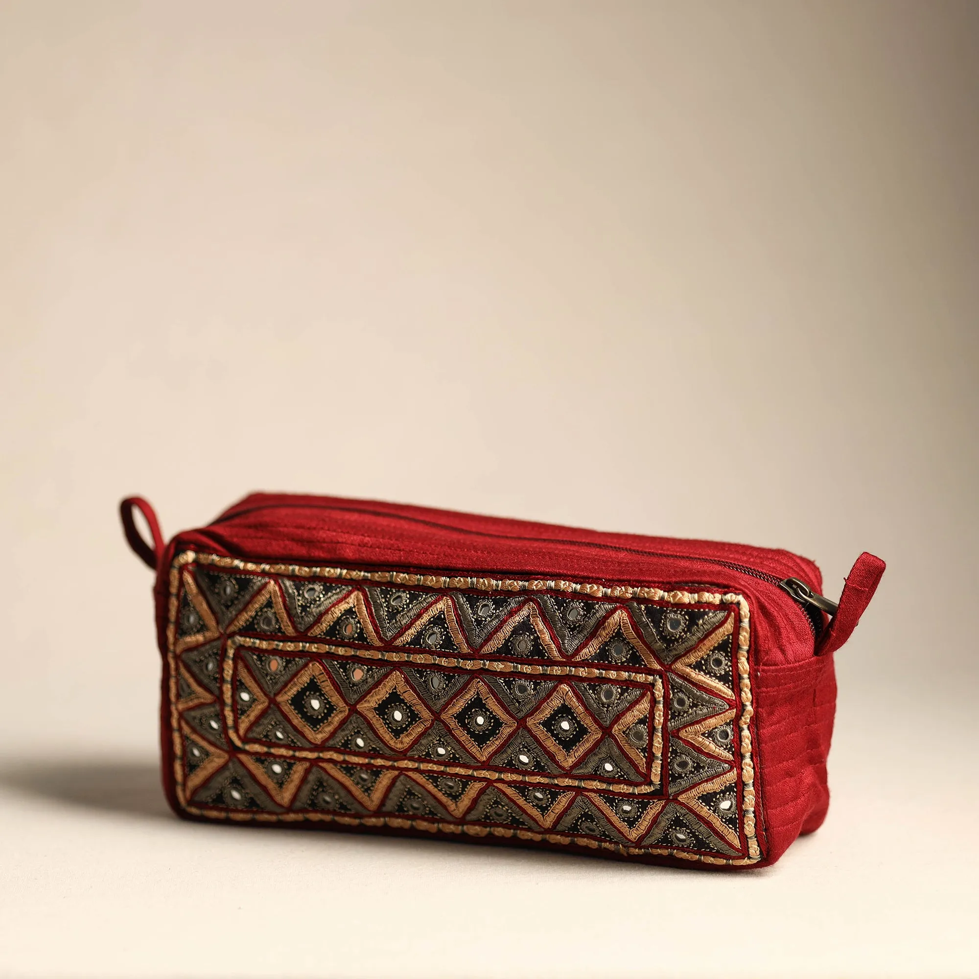 Kutch Pakko Hand Embroidery Mashru Silk Travel Pouch 34