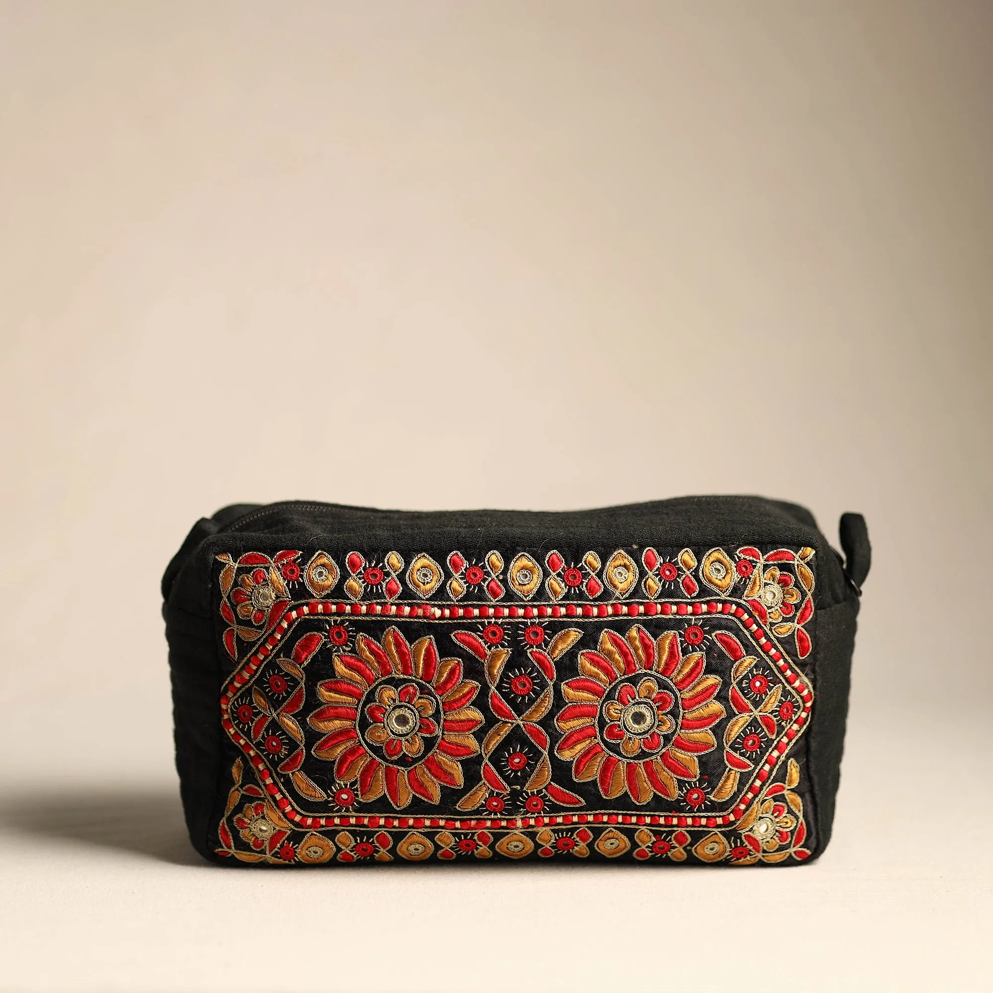 Kutch Sindhi Memon Hand Embroidery Mashru Silk Travel Pouch 35