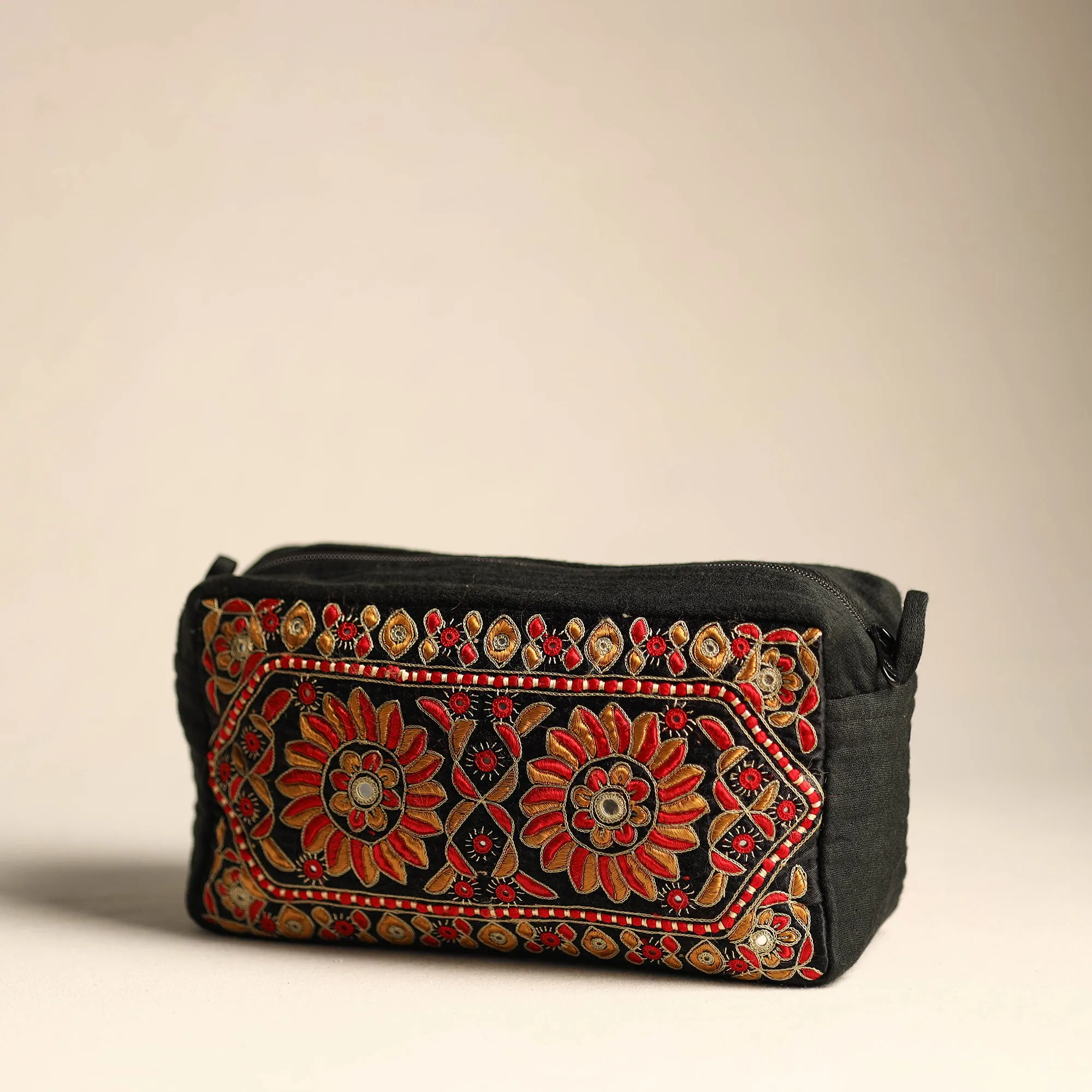 Kutch Sindhi Memon Hand Embroidery Mashru Silk Travel Pouch 35