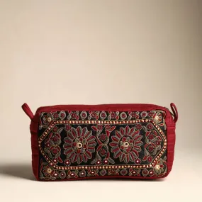 Kutch Sindhi Memon Hand Embroidery Mashru Silk Travel Pouch 36