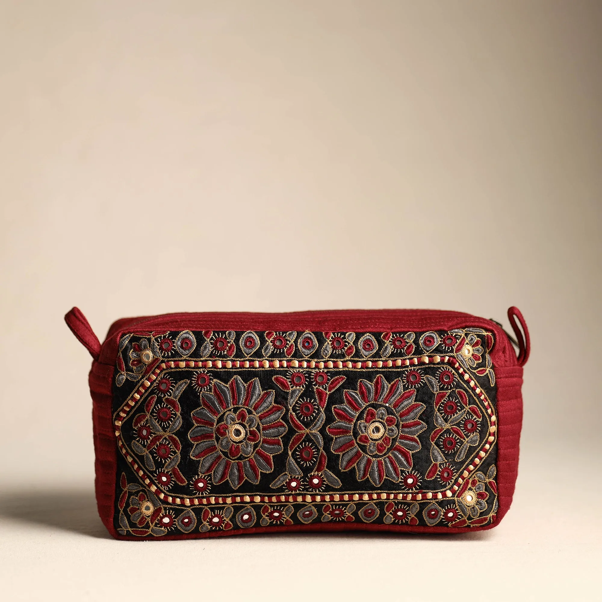 Kutch Sindhi Memon Hand Embroidery Mashru Silk Travel Pouch 36
