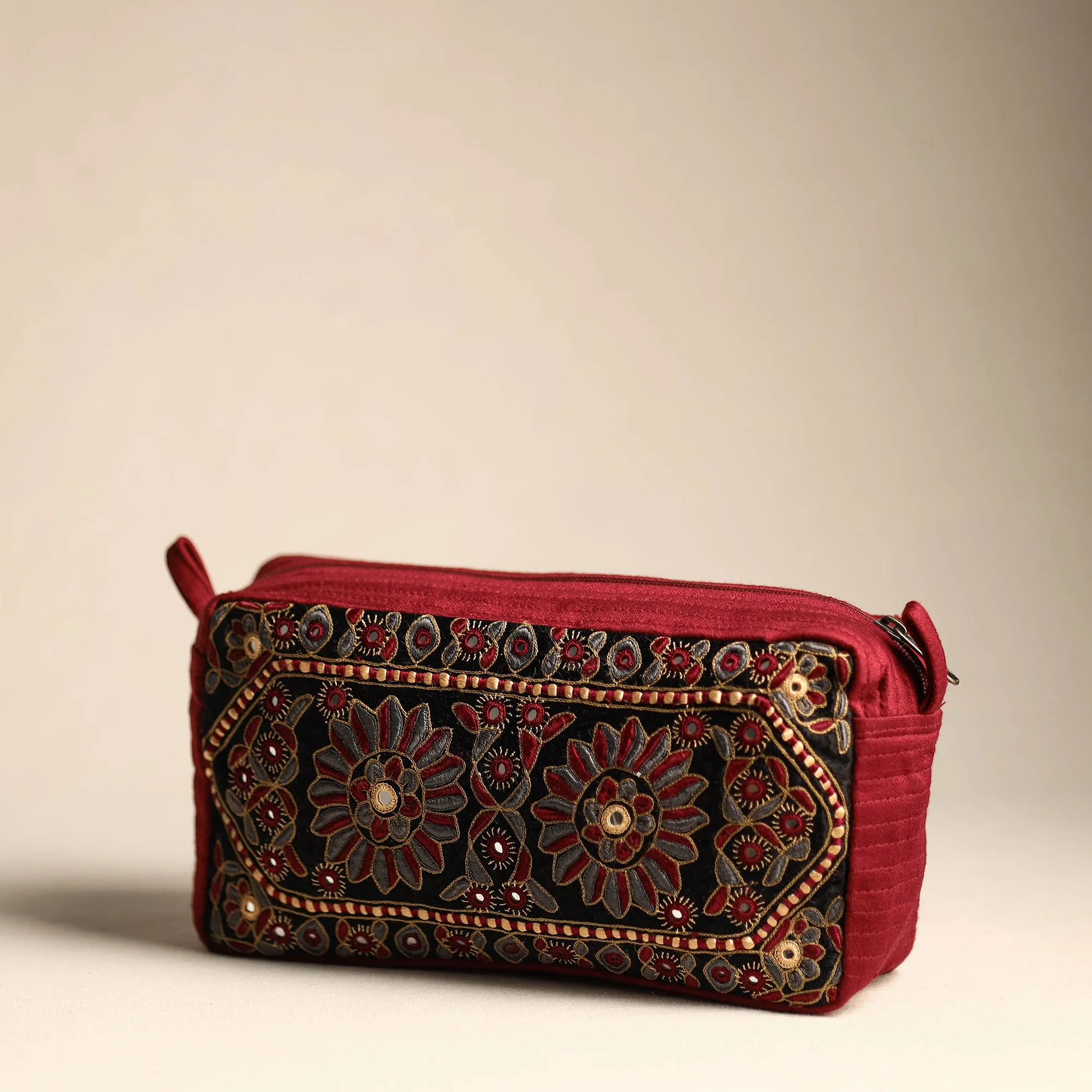 Kutch Sindhi Memon Hand Embroidery Mashru Silk Travel Pouch 36