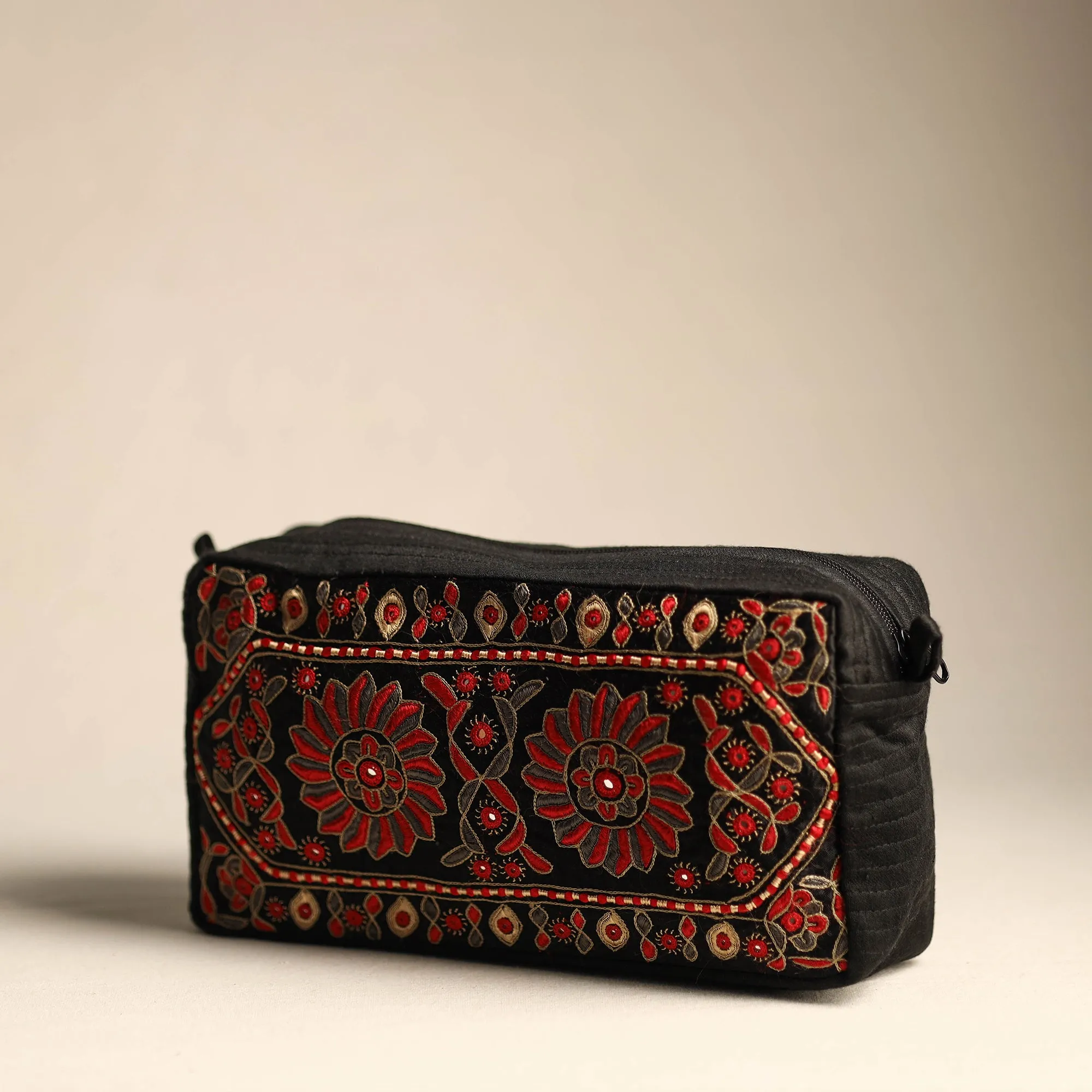 Kutch Sindhi Memon Hand Embroidery Mashru Silk Travel Pouch 37