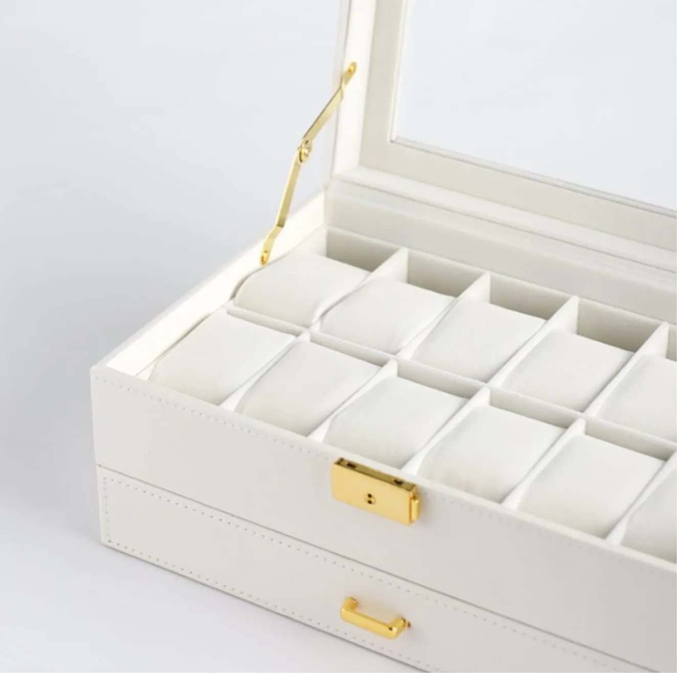 Leather Watch Organizer Box With 12 Compartments And Drawer Blwl0048