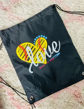 Love Softball Drawstring Bag