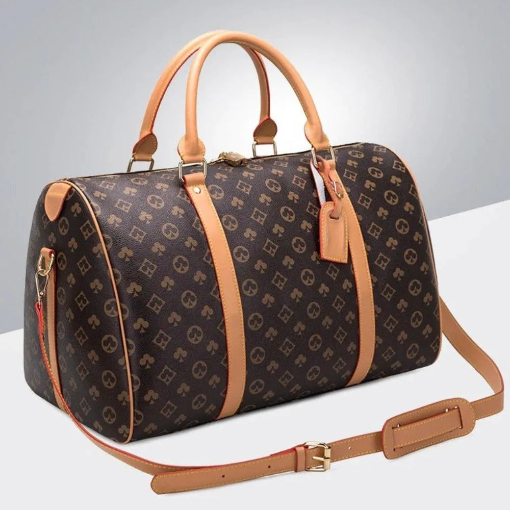 Luxury Classic Plaid Design Tote Carry On Leather Travel Bag