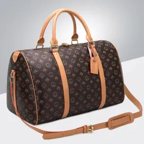 Luxury Classic Plaid Design Tote Carry On Leather Travel Bag