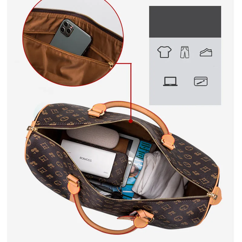 Luxury Classic Plaid Design Tote Carry On Leather Travel Bag