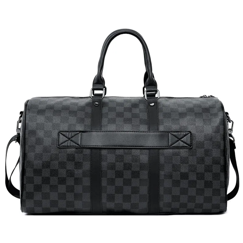 Luxury Classic Plaid Design Tote Carry On Leather Travel Bag