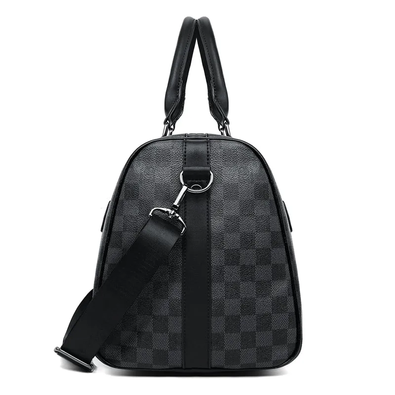 Luxury Classic Plaid Design Tote Carry On Leather Travel Bag