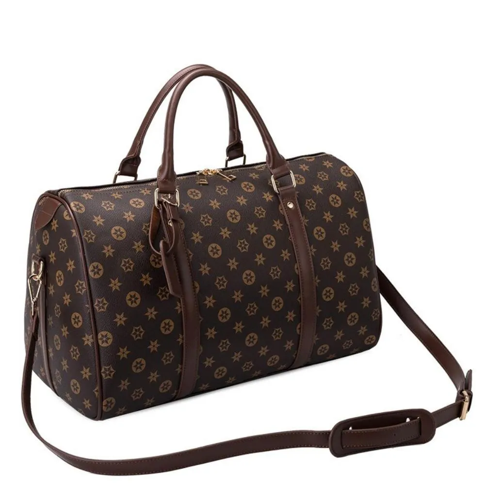 Luxury Classic Plaid Design Tote Carry On Leather Travel Bag