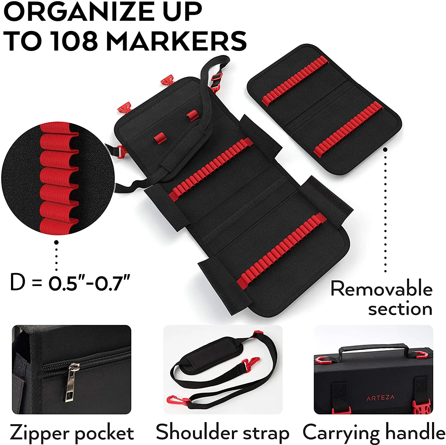 Marker Pen Organizer Case, 108 Slots