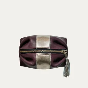 Medium Travel Pouch | Burgancy   Gold Strip "The Markle"