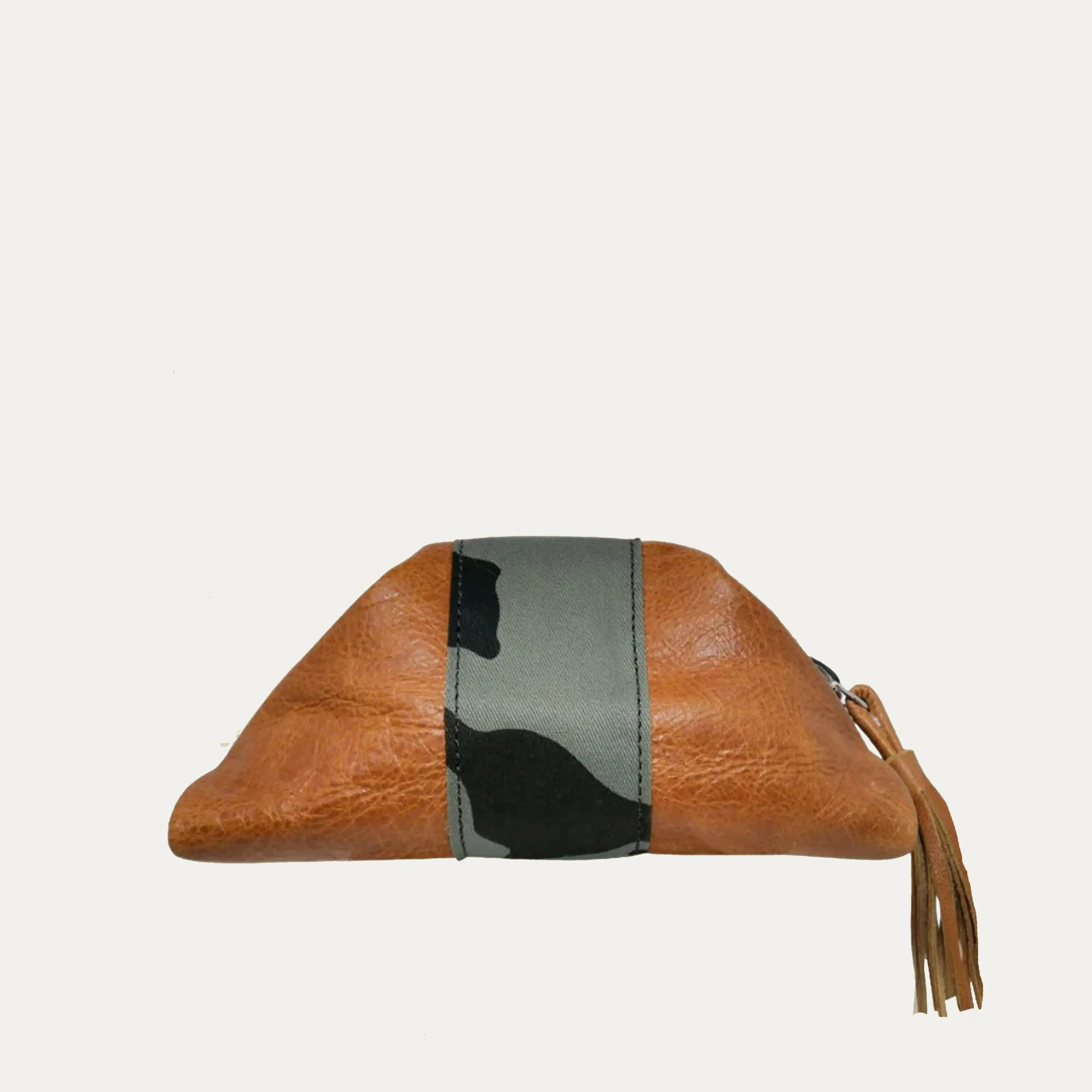 Medium Travel Pouch | Cognac Leather   Camo Stripe "The Austin"