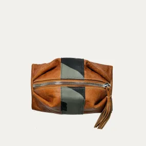 Medium Travel Pouch | Cognac Leather   Camo Stripe "The Austin"