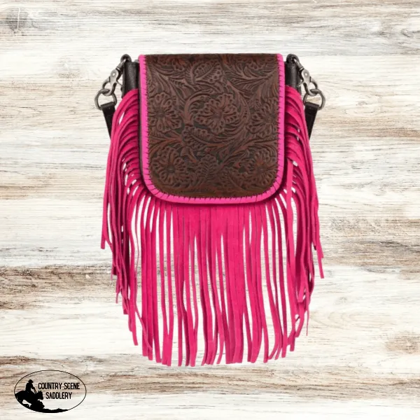 Montana West Genuine Leather Tooled Collection Fringe Crossbody