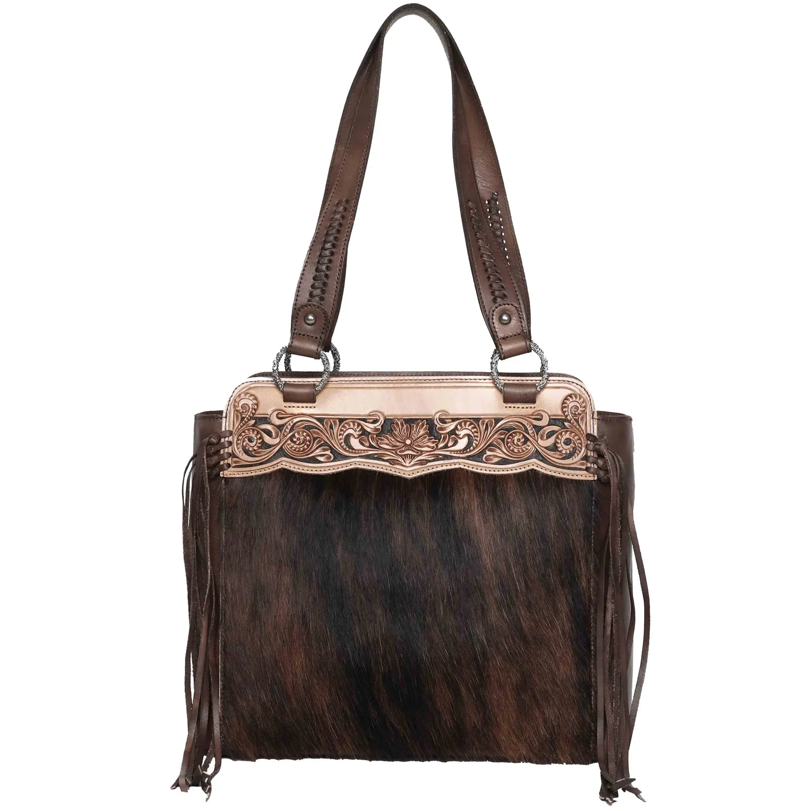 MWRG-044 Montana West Genuine Leather Hand Tooled Hair-on Concealed Carry Tote