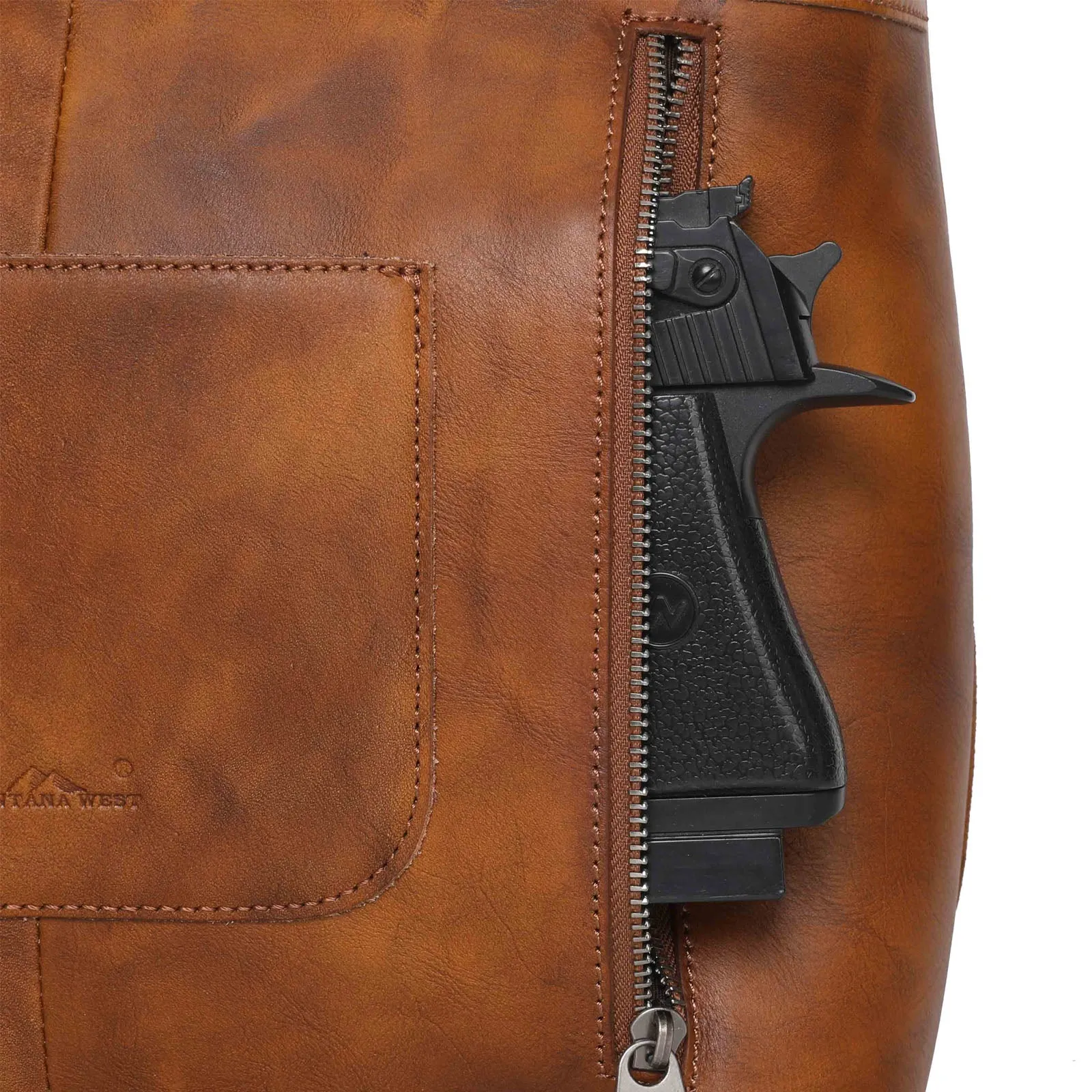 MWRG-044 Montana West Genuine Leather Hand Tooled Hair-on Concealed Carry Tote