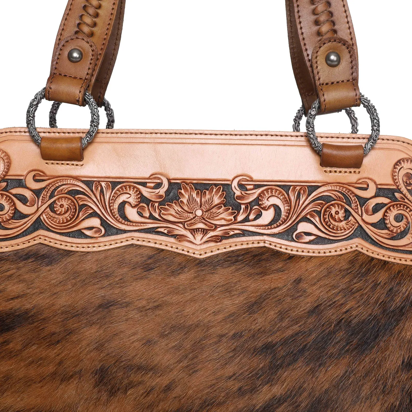 MWRG-044 Montana West Genuine Leather Hand Tooled Hair-on Concealed Carry Tote