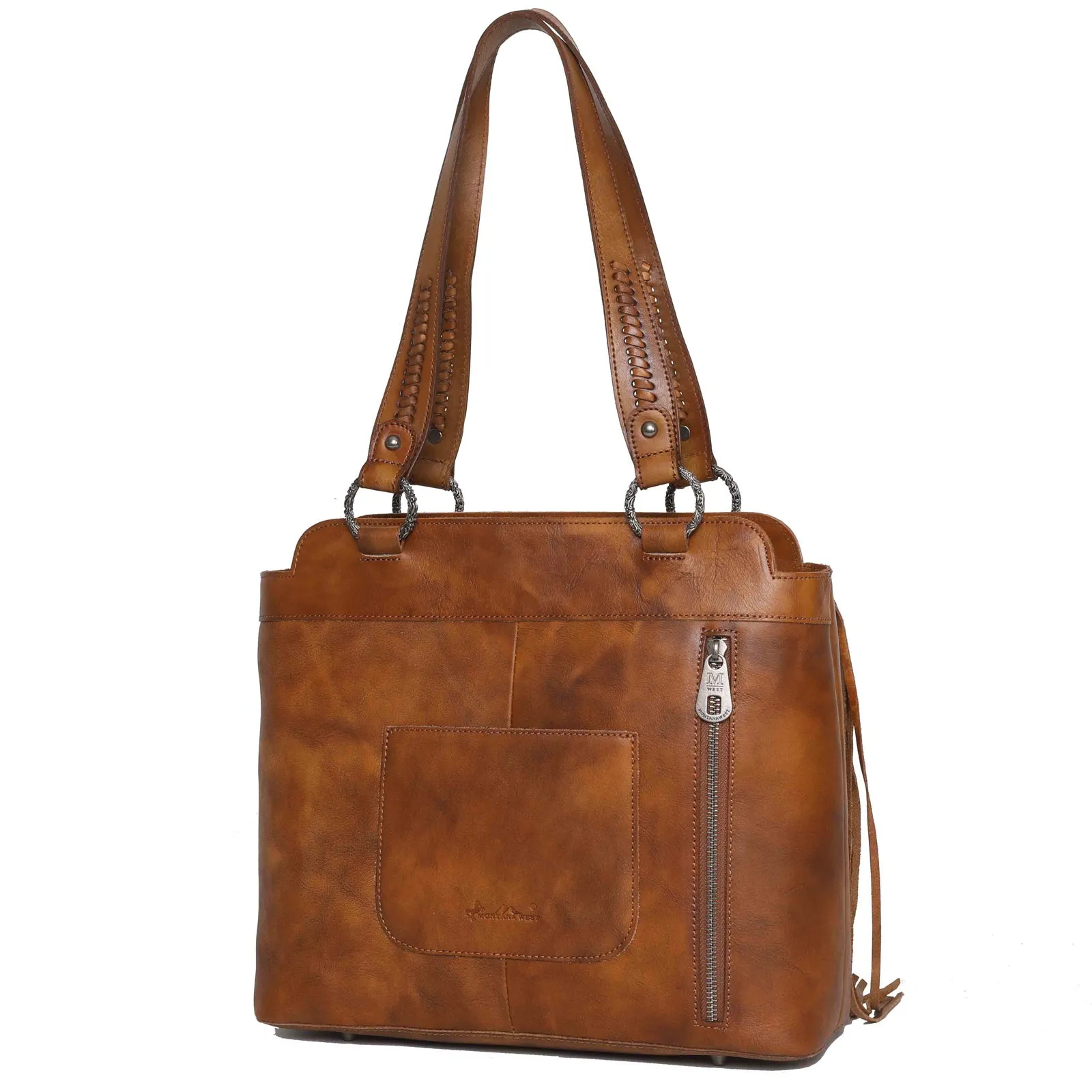 MWRG-044 Montana West Genuine Leather Hand Tooled Hair-on Concealed Carry Tote
