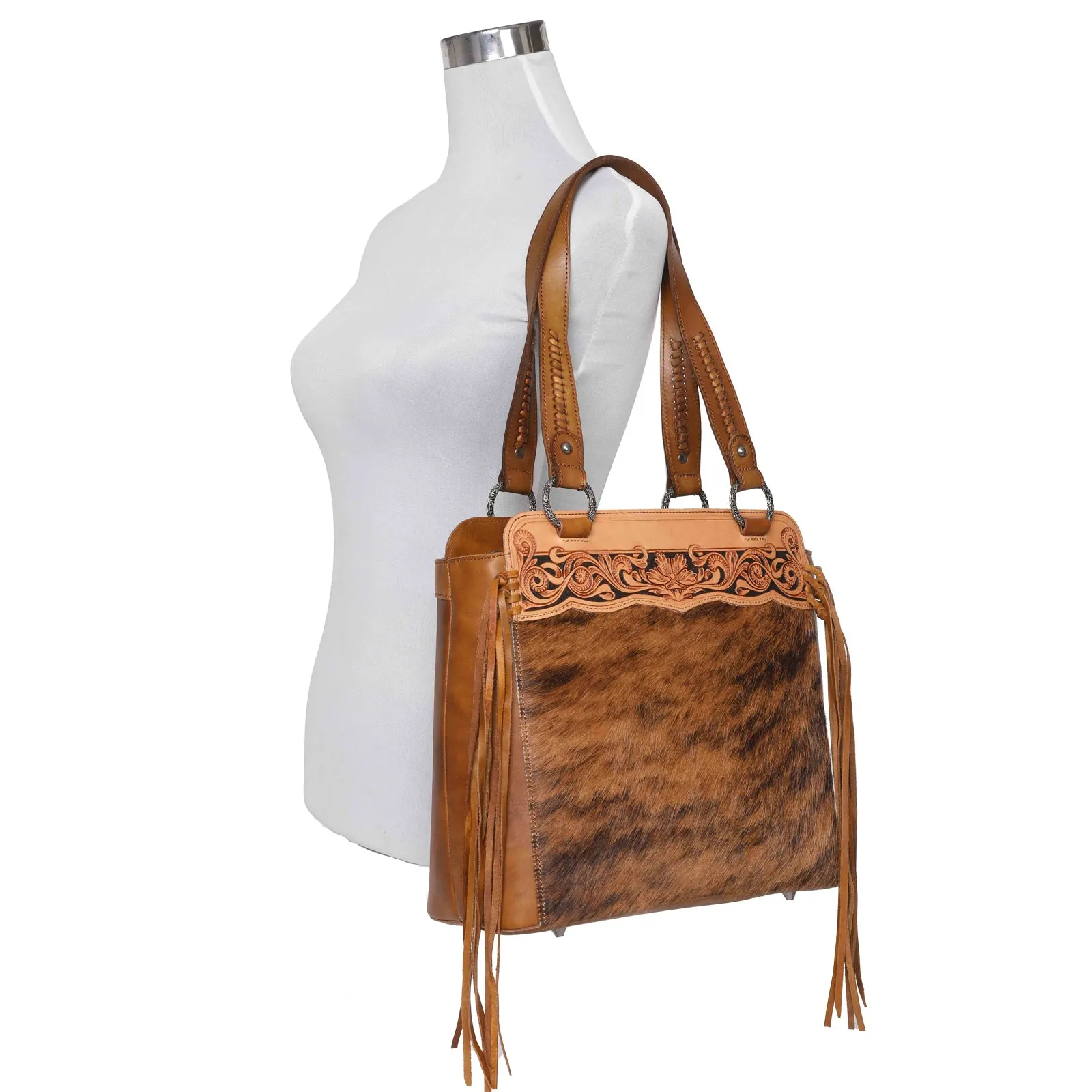 MWRG-044 Montana West Genuine Leather Hand Tooled Hair-on Concealed Carry Tote
