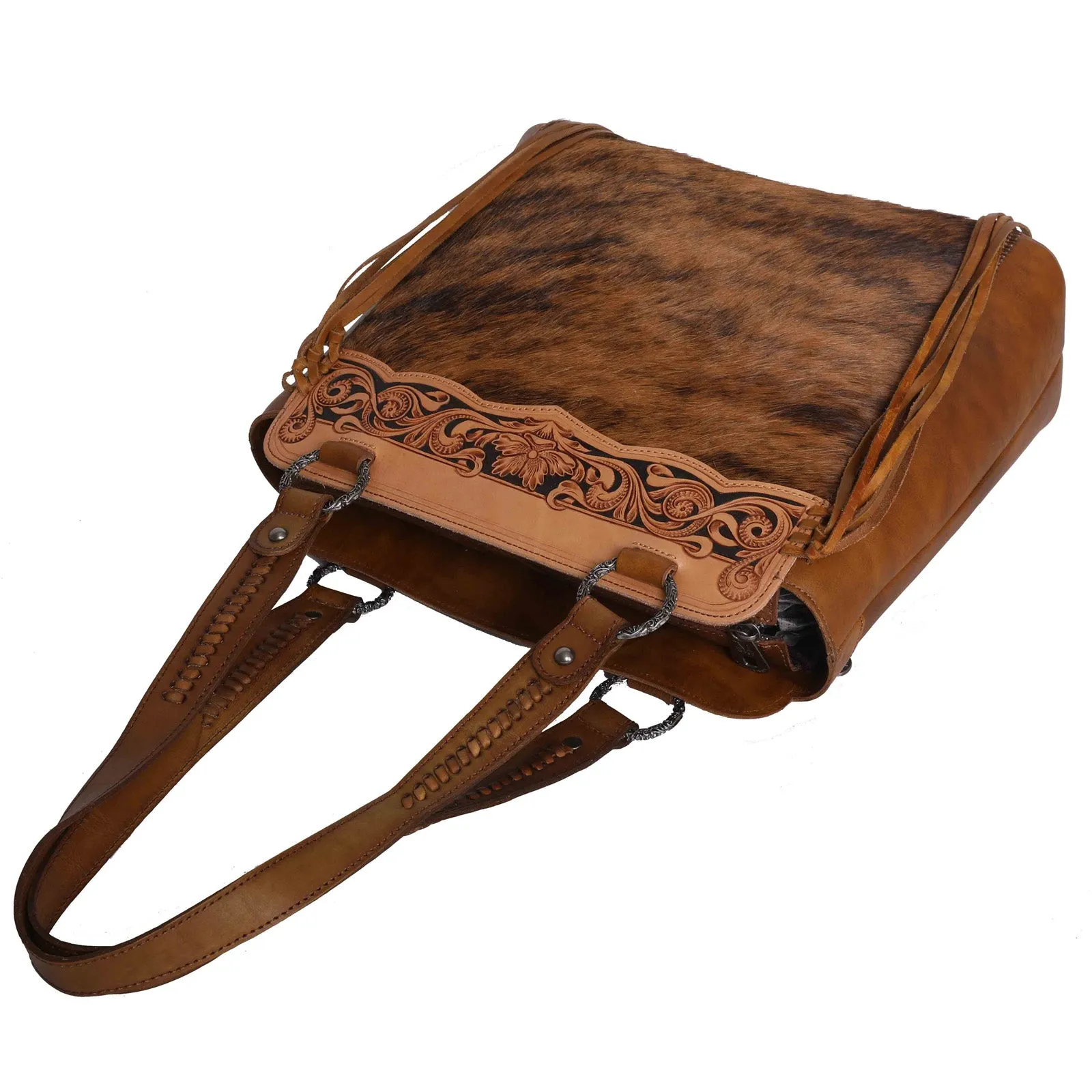 MWRG-044 Montana West Genuine Leather Hand Tooled Hair-on Concealed Carry Tote