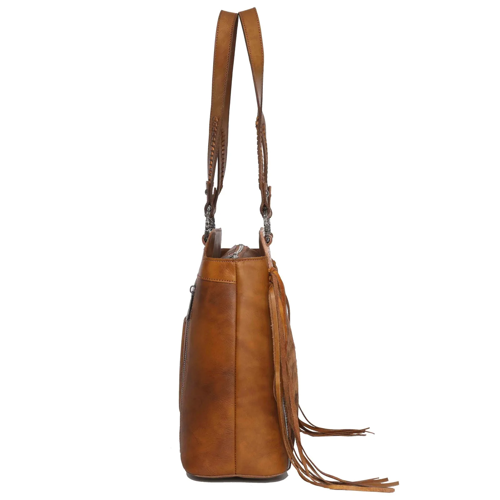 MWRG-044 Montana West Genuine Leather Hand Tooled Hair-on Concealed Carry Tote
