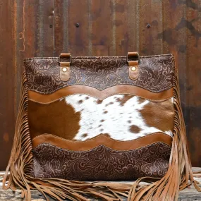Myra Bags Infinity Leather and Hair on Shoulder Bag with Fringe Sides